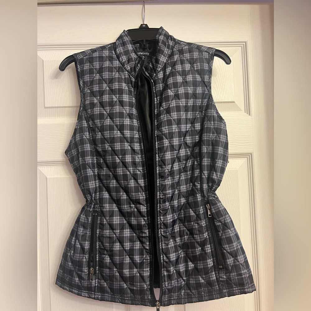 Relativity Black and Gray Checkered Quilted Vest